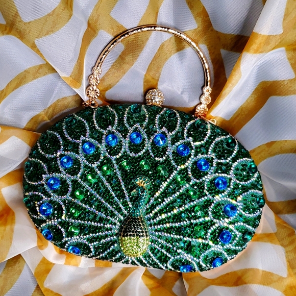Handbags - Peacock Rhinestone Clutch